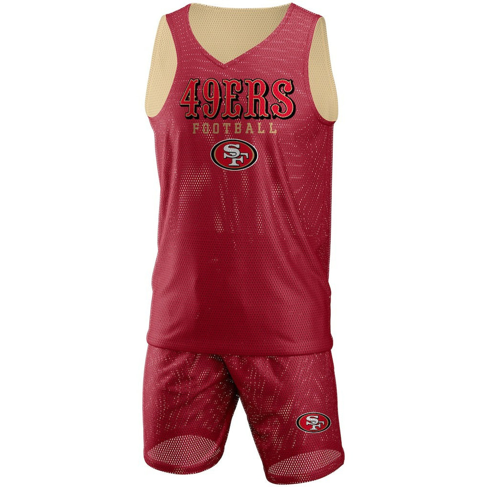 San Francisco 49ers FOCO Colorblock Mesh V-Neck & Shorts Set - Scarlet cheap