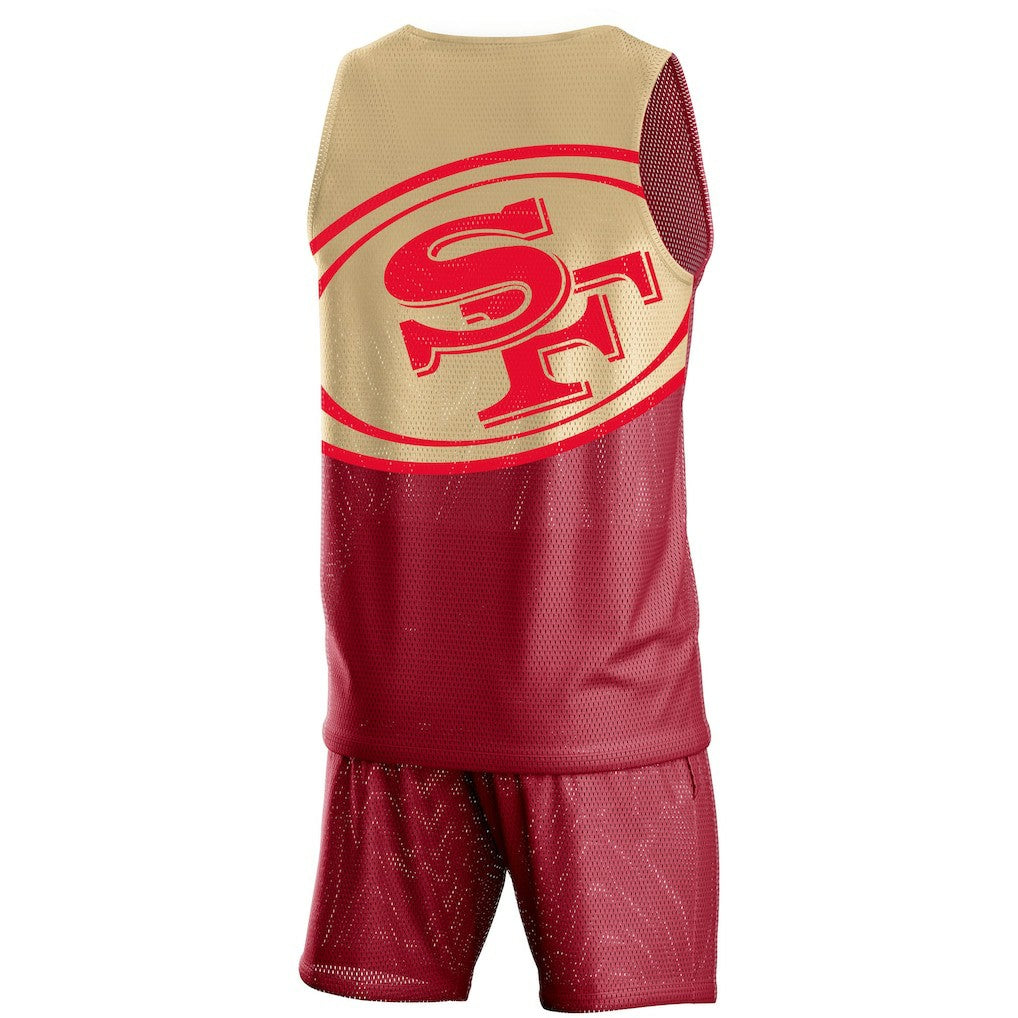 San Francisco 49ers FOCO Colorblock Mesh V-Neck & Shorts Set - Scarlet cheap