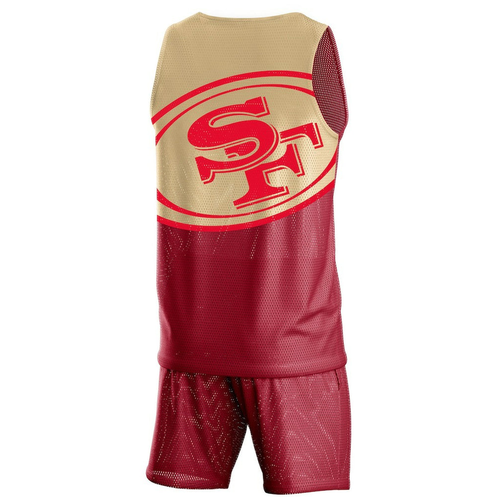 San Francisco 49ers FOCO Colorblock Mesh V-Neck & Shorts Set - Scarlet cheap