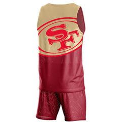 San Francisco 49ers FOCO Colorblock Mesh V-Neck & Shorts Set - Scarlet cheap
