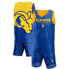 Los Angeles Rams FOCO Colorblock Mesh V-Neck & Shorts Set - Royal sale