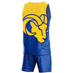Los Angeles Rams FOCO Colorblock Mesh V-Neck & Shorts Set - Royal sale
