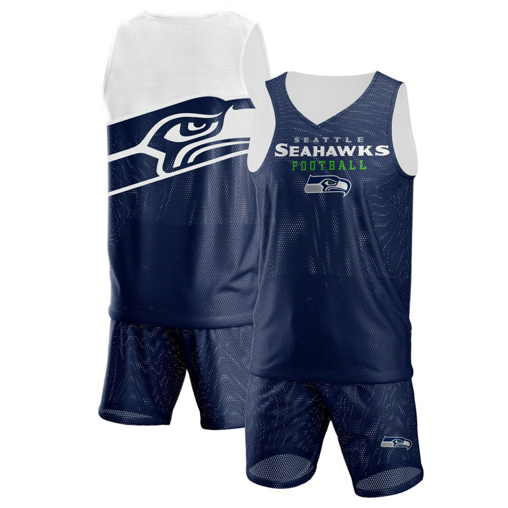 Seattle Seahawks FOCO Colorblock Mesh V-Neck & Shorts Set - College Navy for sale