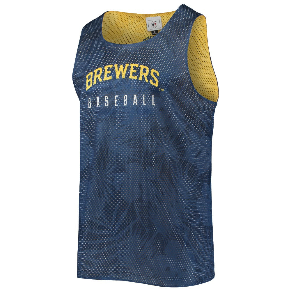 Milwaukee Brewers FOCO Floral Reversible Mesh Tank Top - Navy/Gold