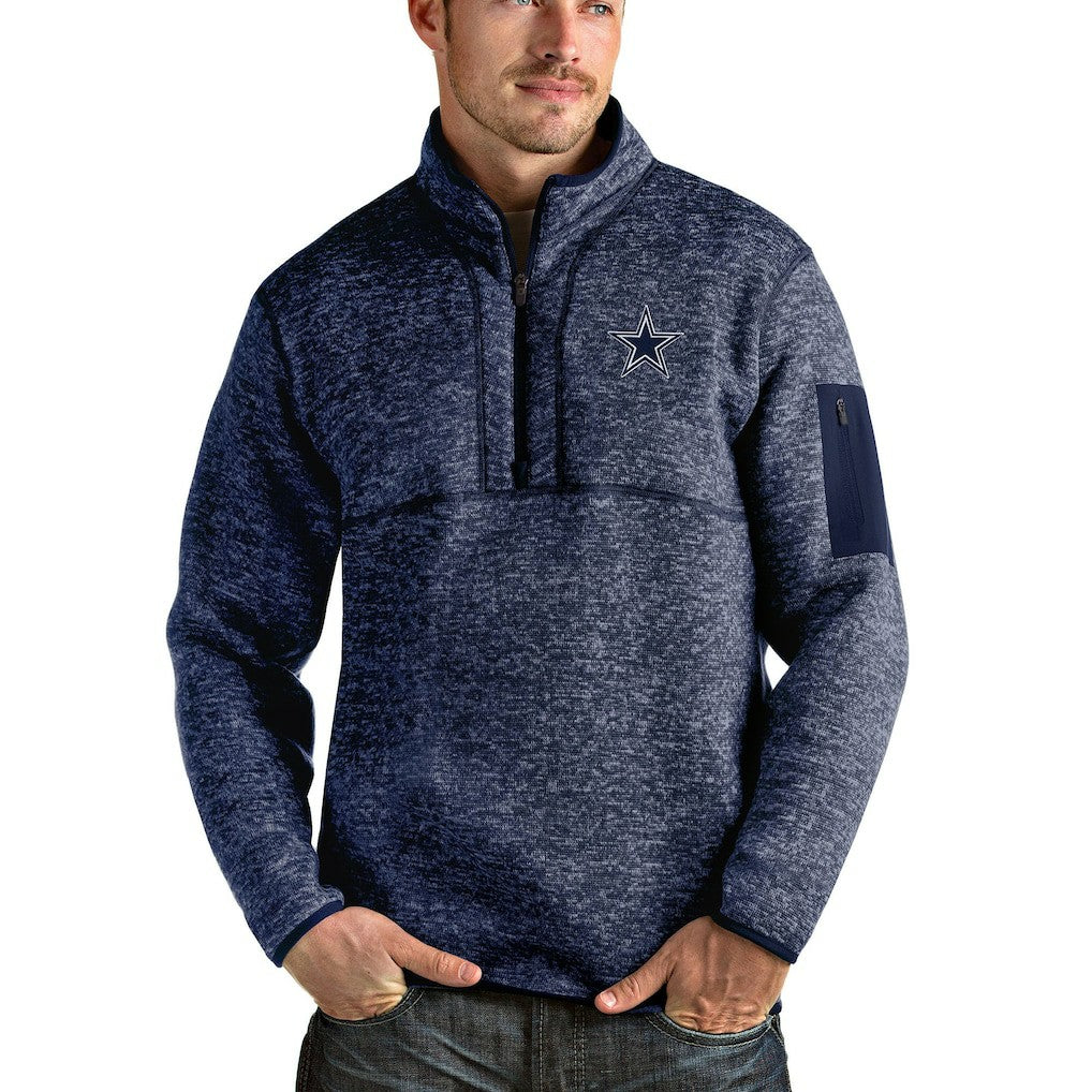 Dallas Cowboys Antigua Fortune Quarter-Zip Pullover Jacket - Heathered Navy cheap