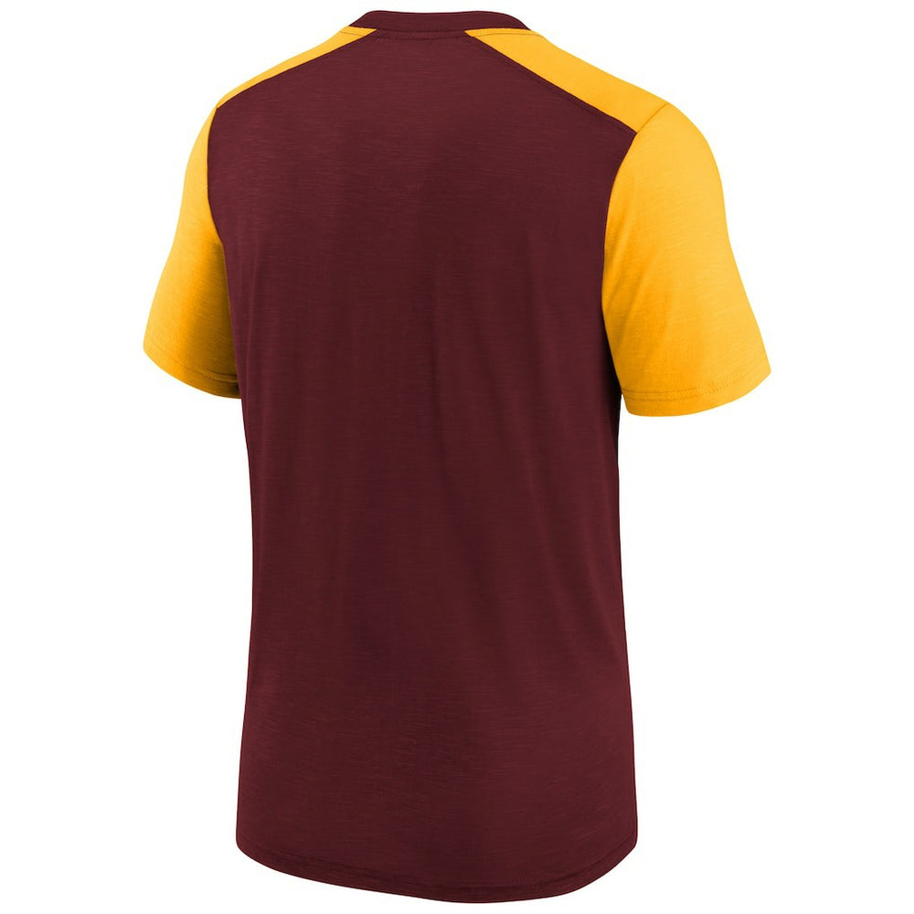 Washington Commanders Youth Colorblock Team Name T-Shirt - Heathered Burgundy/Heathered Gold | Nike on sale