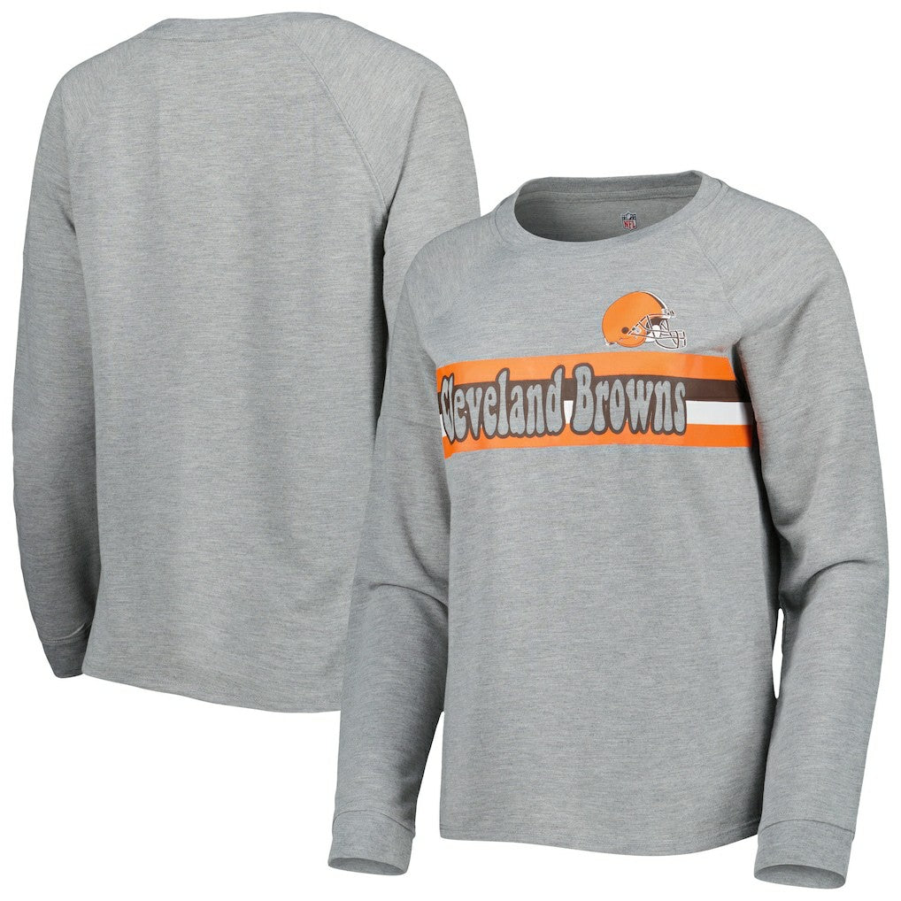 Cleveland Browns Juniors All Striped Up Raglan Long Sleeve T-Shirt - Heathered Gray outlet