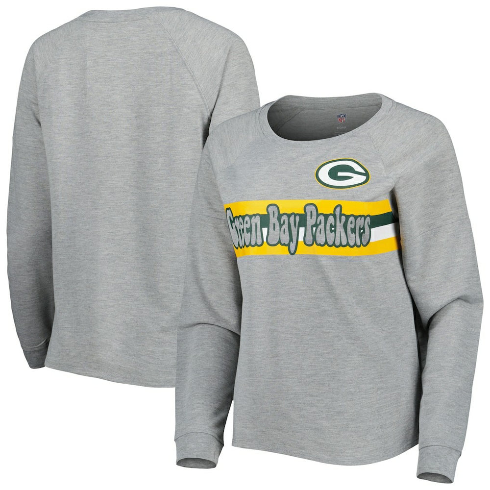 Green Bay Packers Juniors All Striped Up Raglan Long Sleeve T-Shirt - Heathered Gray discount