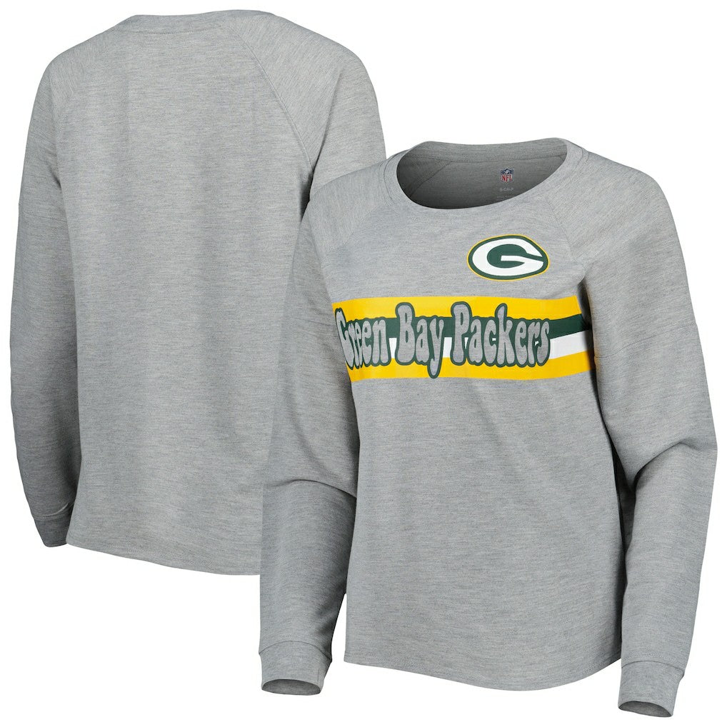 Green Bay Packers Juniors All Striped Up Raglan Long Sleeve T-Shirt - Heathered Gray discount