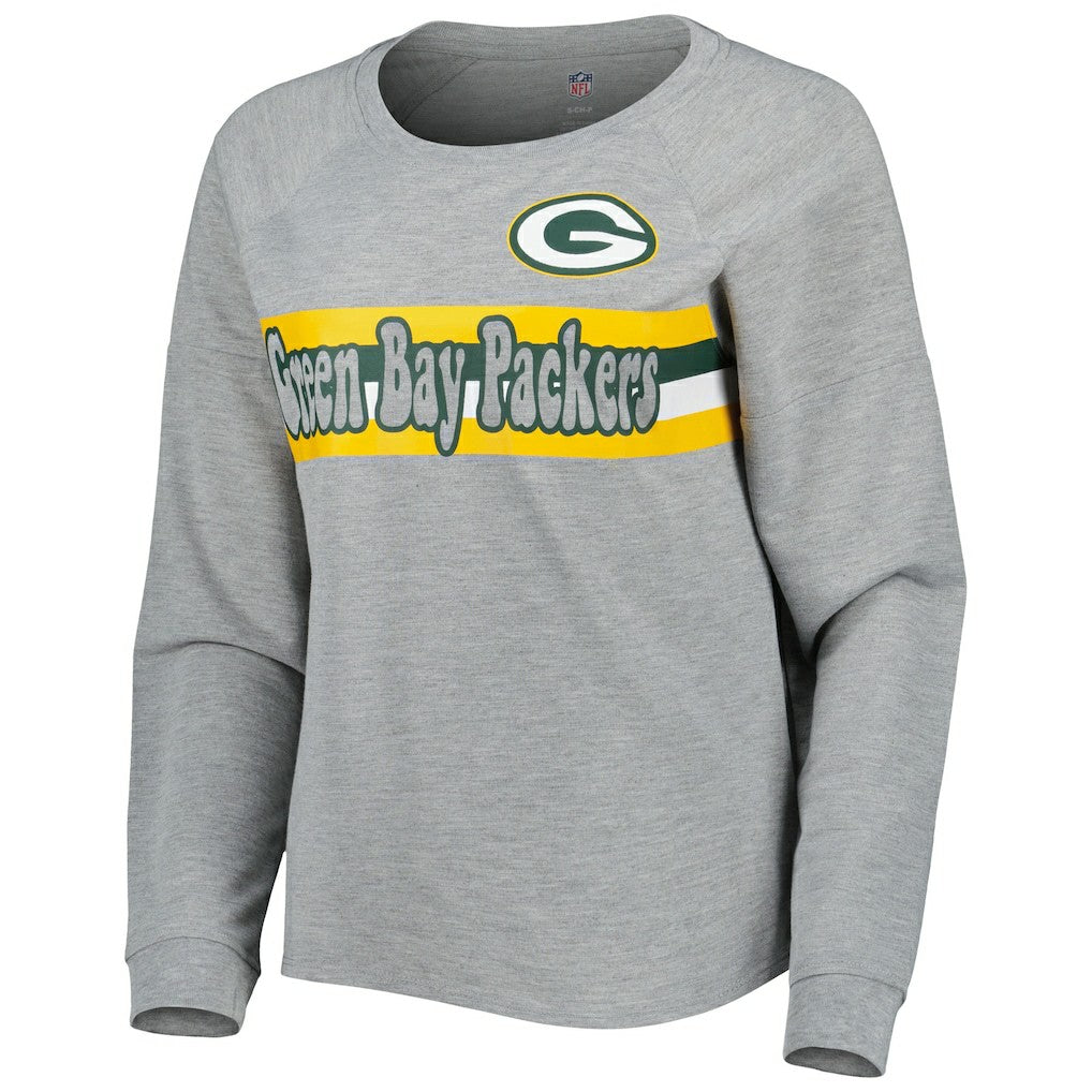 Green Bay Packers Juniors All Striped Up Raglan Long Sleeve T-Shirt - Heathered Gray discount