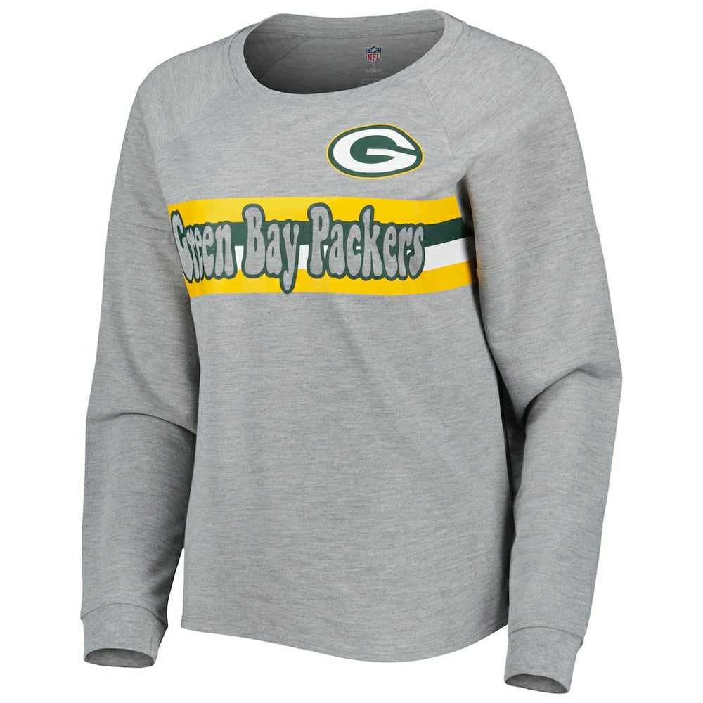 Green Bay Packers Juniors All Striped Up Raglan Long Sleeve T-Shirt - Heathered Gray discount