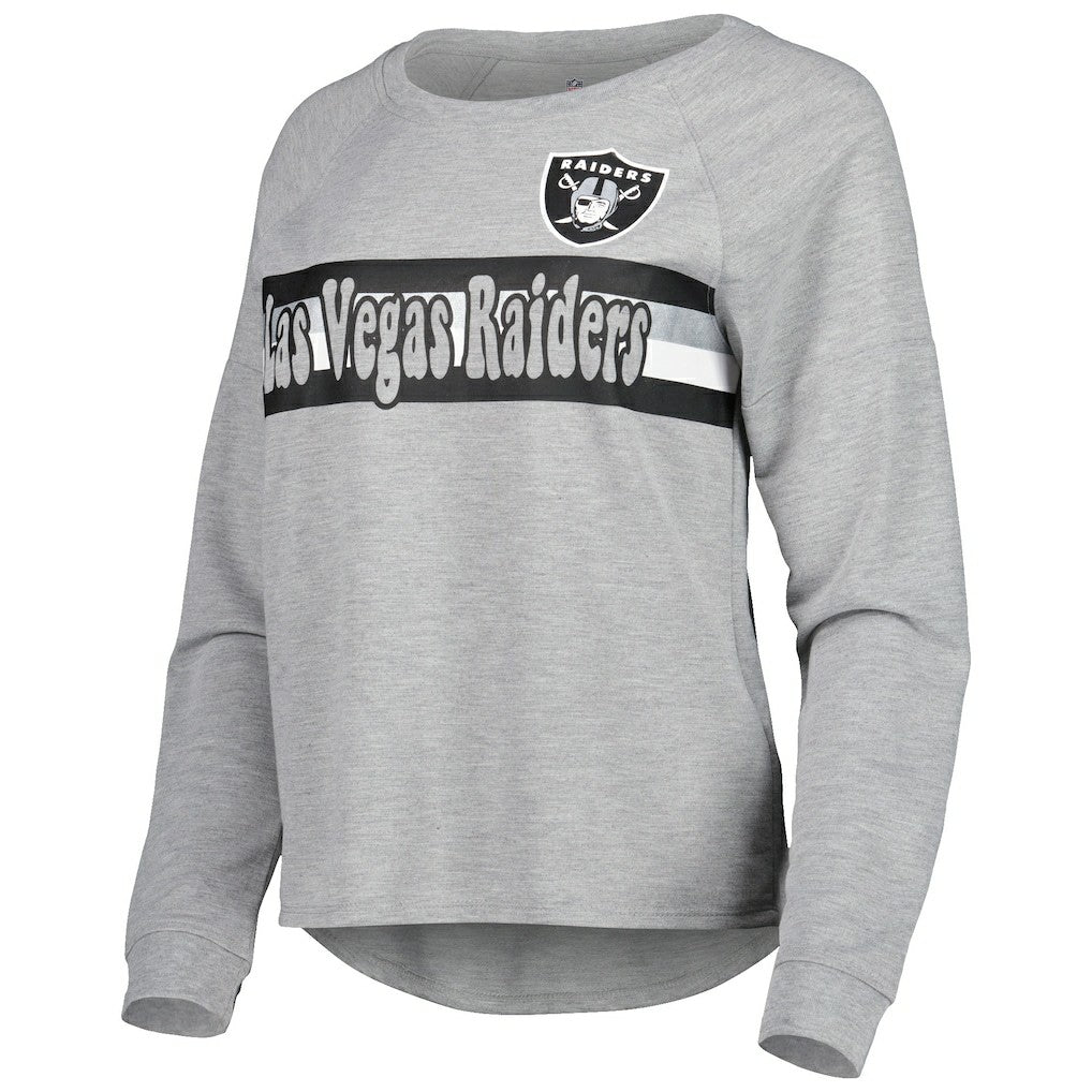 Las Vegas Raiders Juniors All Striped Up Raglan Long Sleeve T-Shirt - Heathered Gray for sale