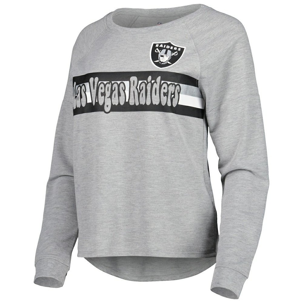 Las Vegas Raiders Juniors All Striped Up Raglan Long Sleeve T-Shirt - Heathered Gray for sale