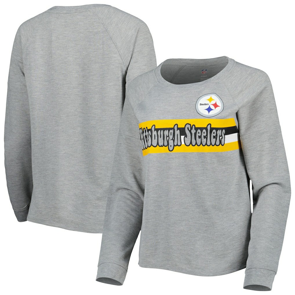 Pittsburgh Steelers Juniors All Striped Up Raglan Long Sleeve T-Shirt - Heathered Gray for sale