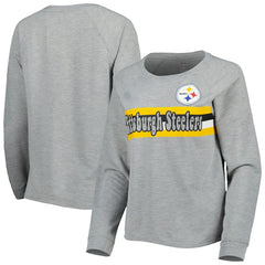 Pittsburgh Steelers Juniors All Striped Up Raglan Long Sleeve T-Shirt - Heathered Gray for sale
