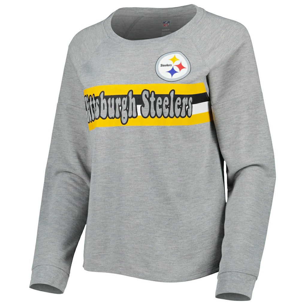 Pittsburgh Steelers Juniors All Striped Up Raglan Long Sleeve T-Shirt - Heathered Gray for sale
