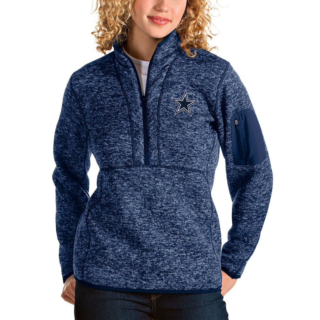 Dallas Cowboys Antigua Women's Fortune Half-Zip Pullover Jacket - Heathered Navy cheap