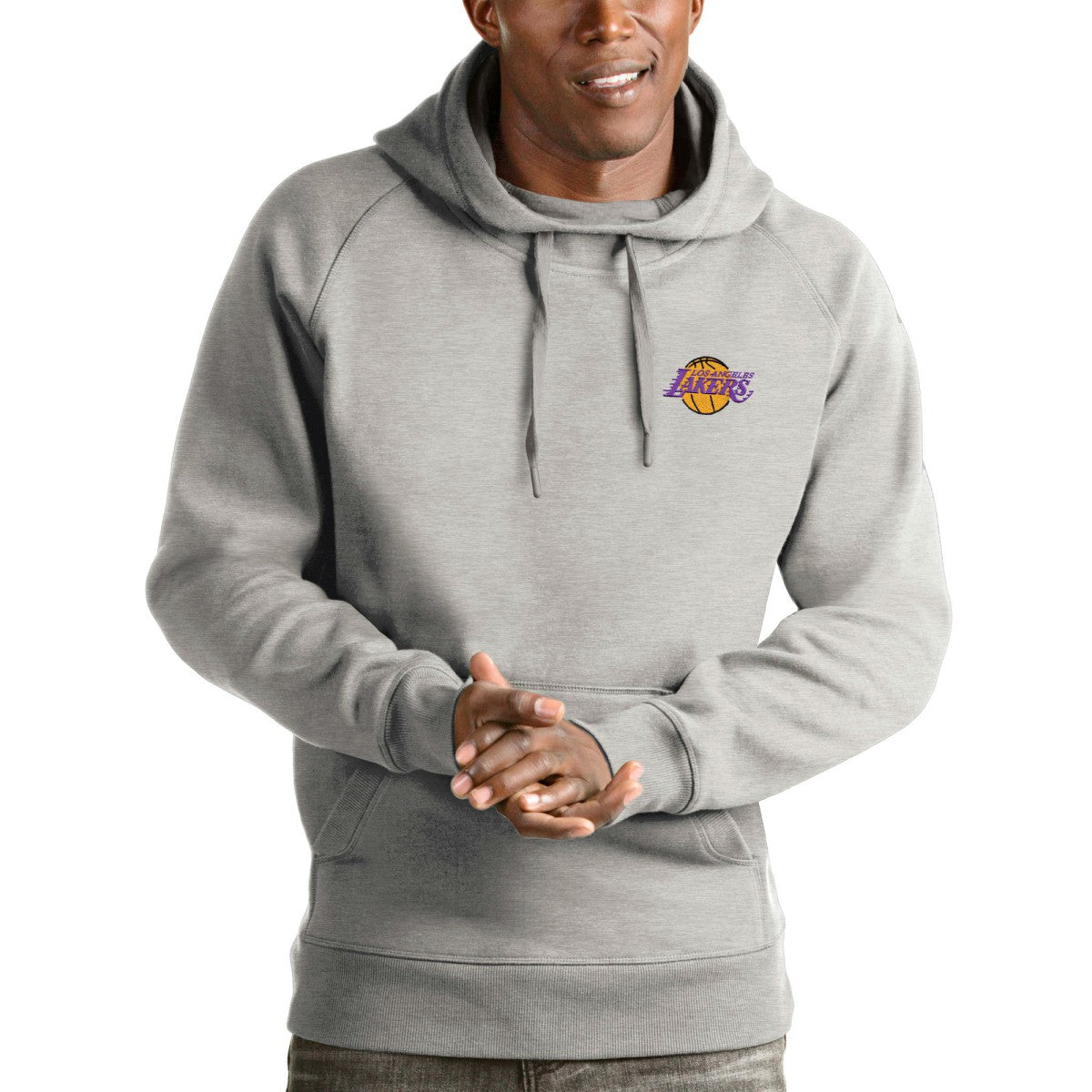 Los Angeles Lakers Antigua Victory Pullover Hoodie - Heathered Gray shop