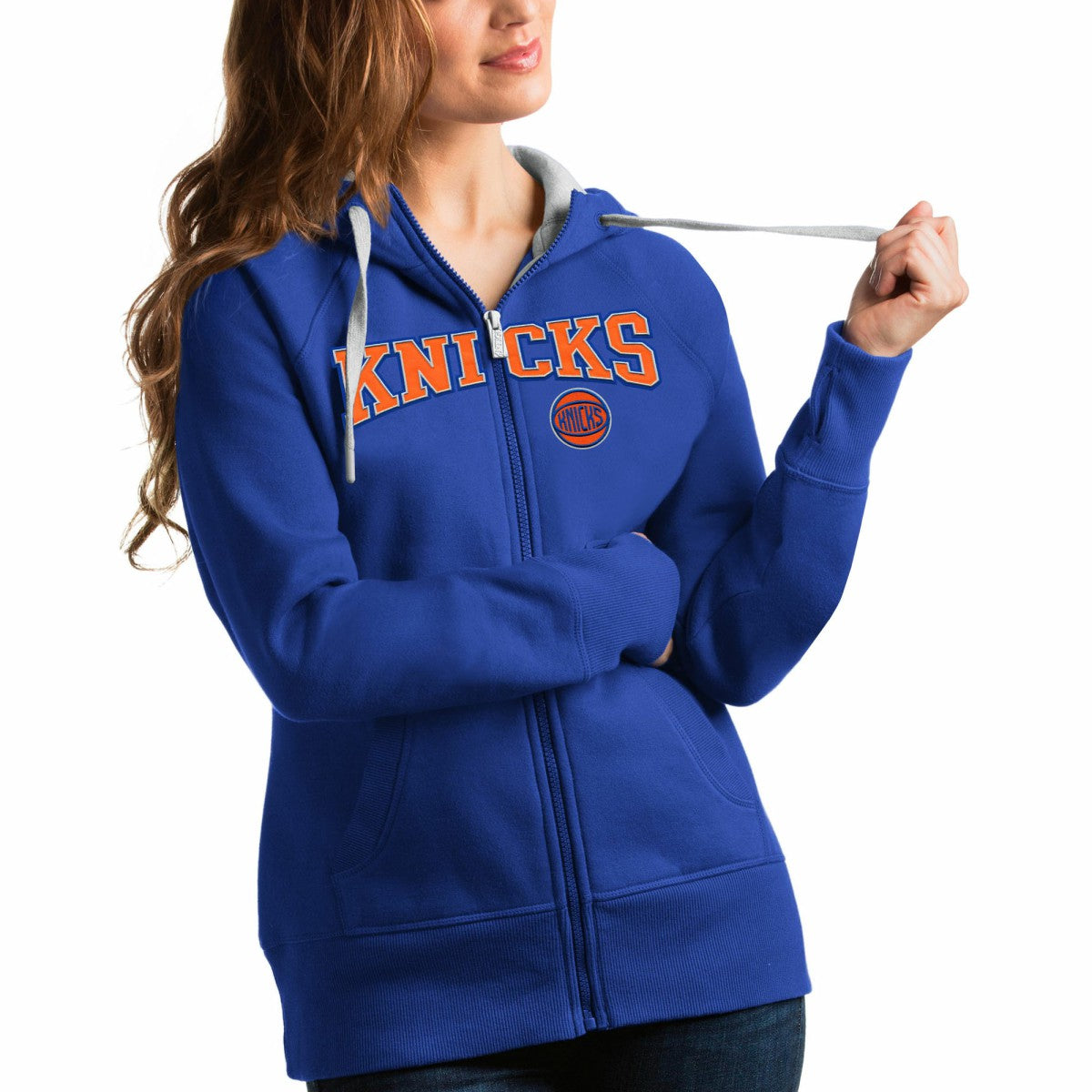 New York Knicks Antigua Women's Team Victory Full-Zip Hoodie - Royal on sale