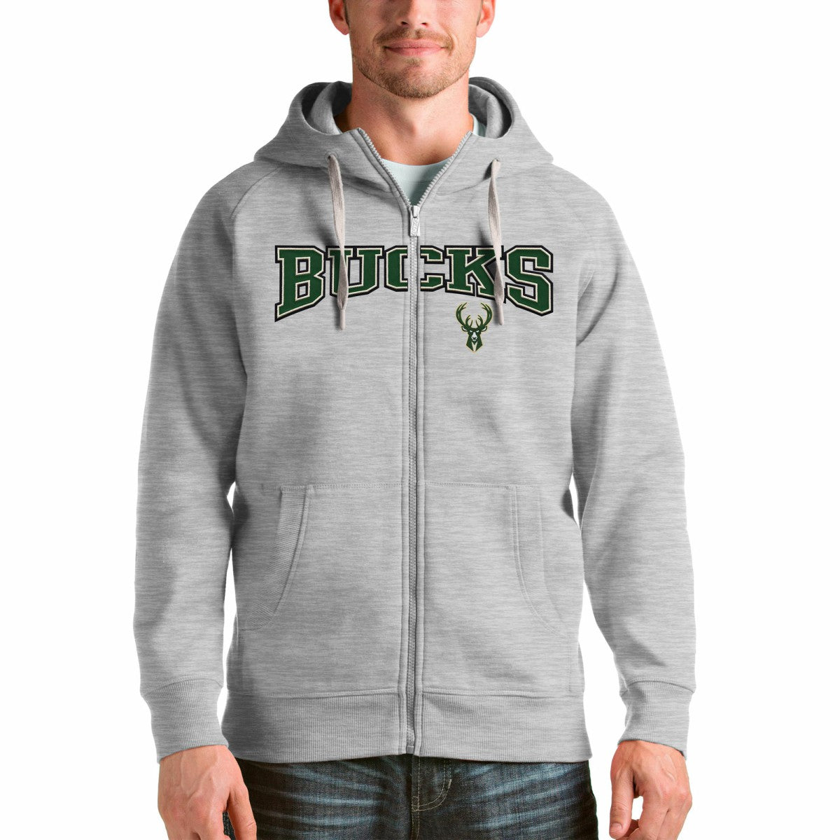 Milwaukee Bucks Antigua Victory Full-Zip Hoodie - Heathered Gray shop