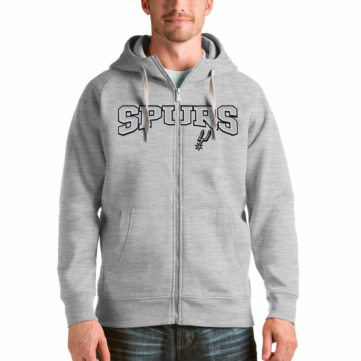 San Antonio Spurs Antigua Victory Full-Zip Hoodie - Heathered Gray shop