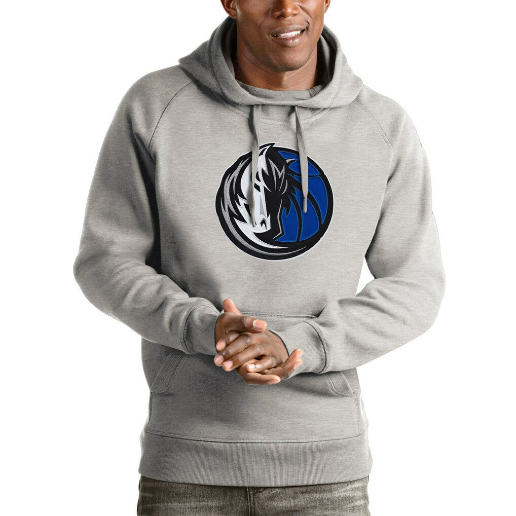 Dallas Mavericks Antigua Logo Victory Pullover Hoodie sale - Heathered Gray on sale