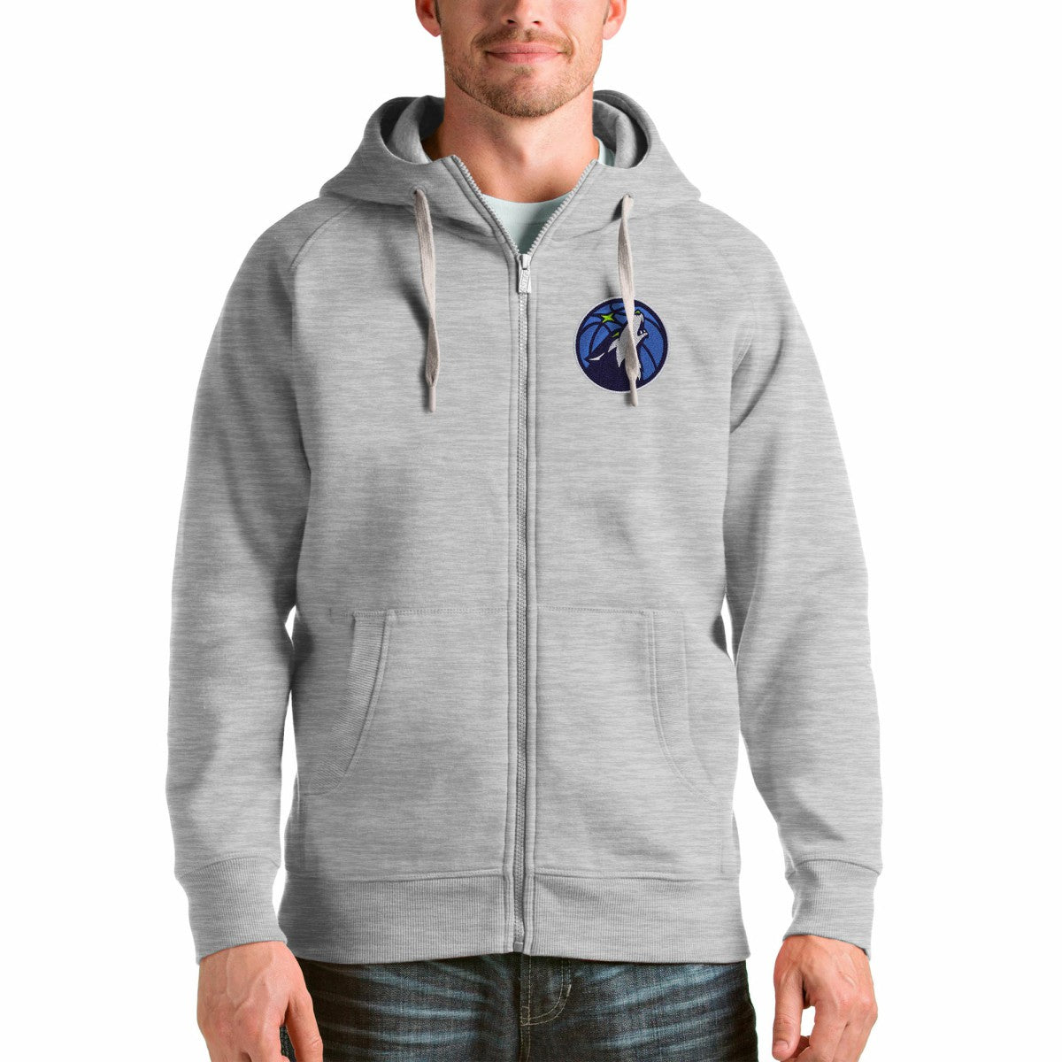 Minnesota Timberwolves Antigua Logo Victory Full-Zip Hoodie - Heathered Gray discount