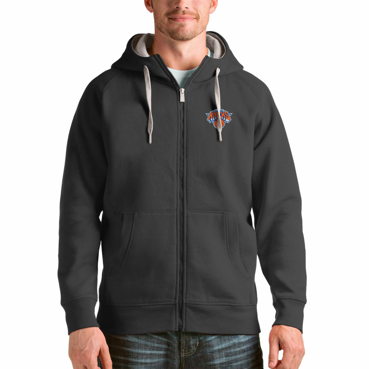 New York Knicks Antigua Logo Victory Full-Zip Hoodie - Charcoal online