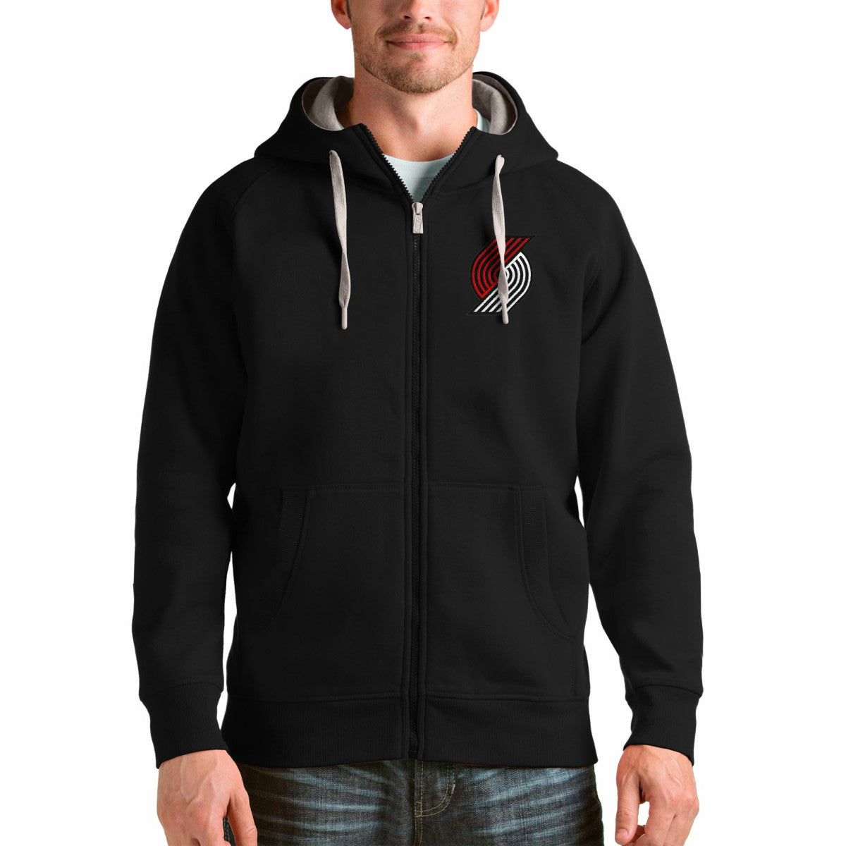 Portland Trail Blazers Antigua Logo Victory Full-Zip Hoodie - Black on sale