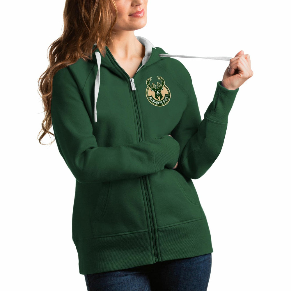 Milwaukee Bucks Antigua Women's Victory Full-Zip Hoodie - Hunter Green for sale