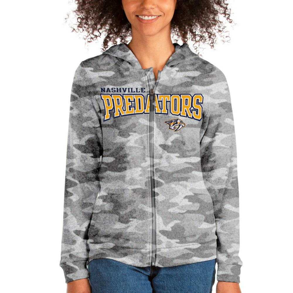 Nashville Predators Antigua Women's Team Absolute Full-Zip Hoodie Camo