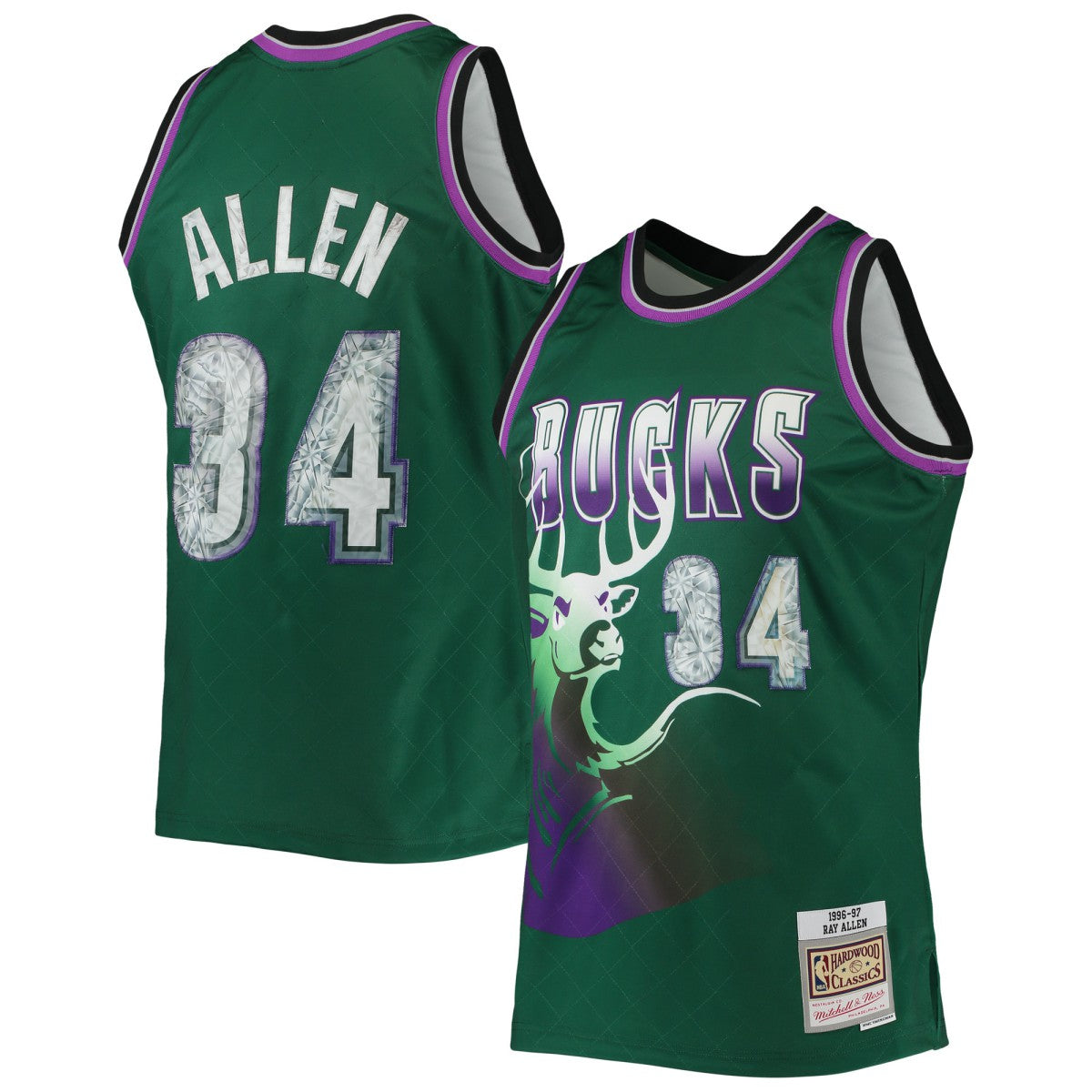Ray Allen Milwaukee Bucks 1996/97 Hardwood Classics NBA 75th Anniversary Diamond Swingman Jersey - Green | Mitchell & Ness for sale