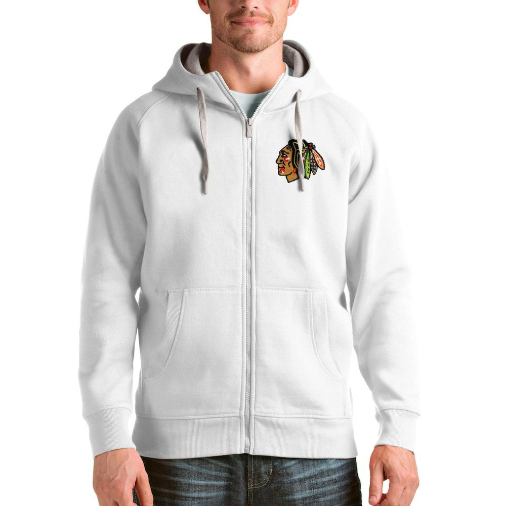 Chicago Blackhawks Antigua Logo Victory Full-Zip Hoodie White
