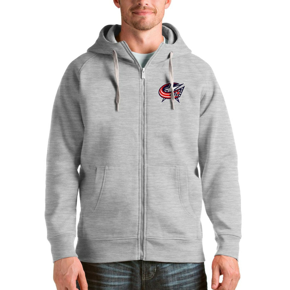 Columbus Blue Jackets Antigua Logo Victory Full-Zip Hoodie Heathered Gray