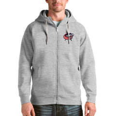 Columbus Blue Jackets Antigua Logo Victory Full-Zip Hoodie Heathered Gray