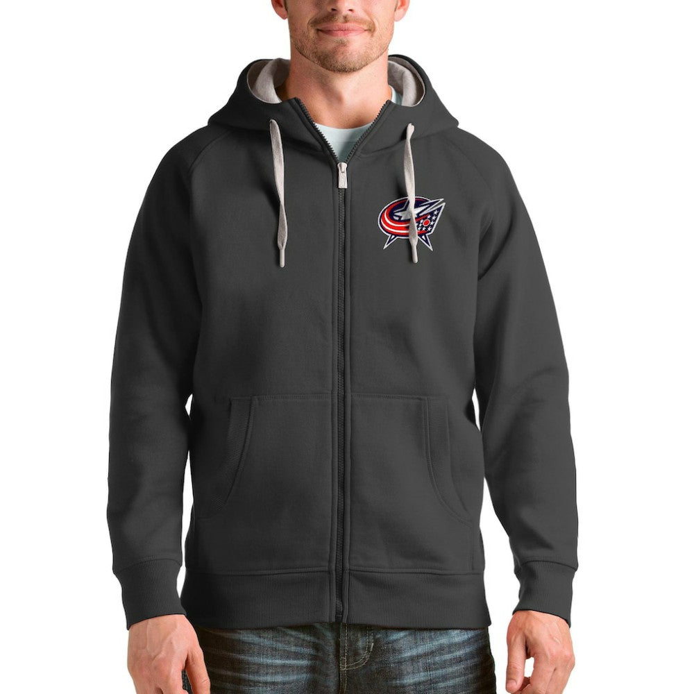 Columbus Blue Jackets Antigua Logo Victory Full-Zip Hoodie Charcoal