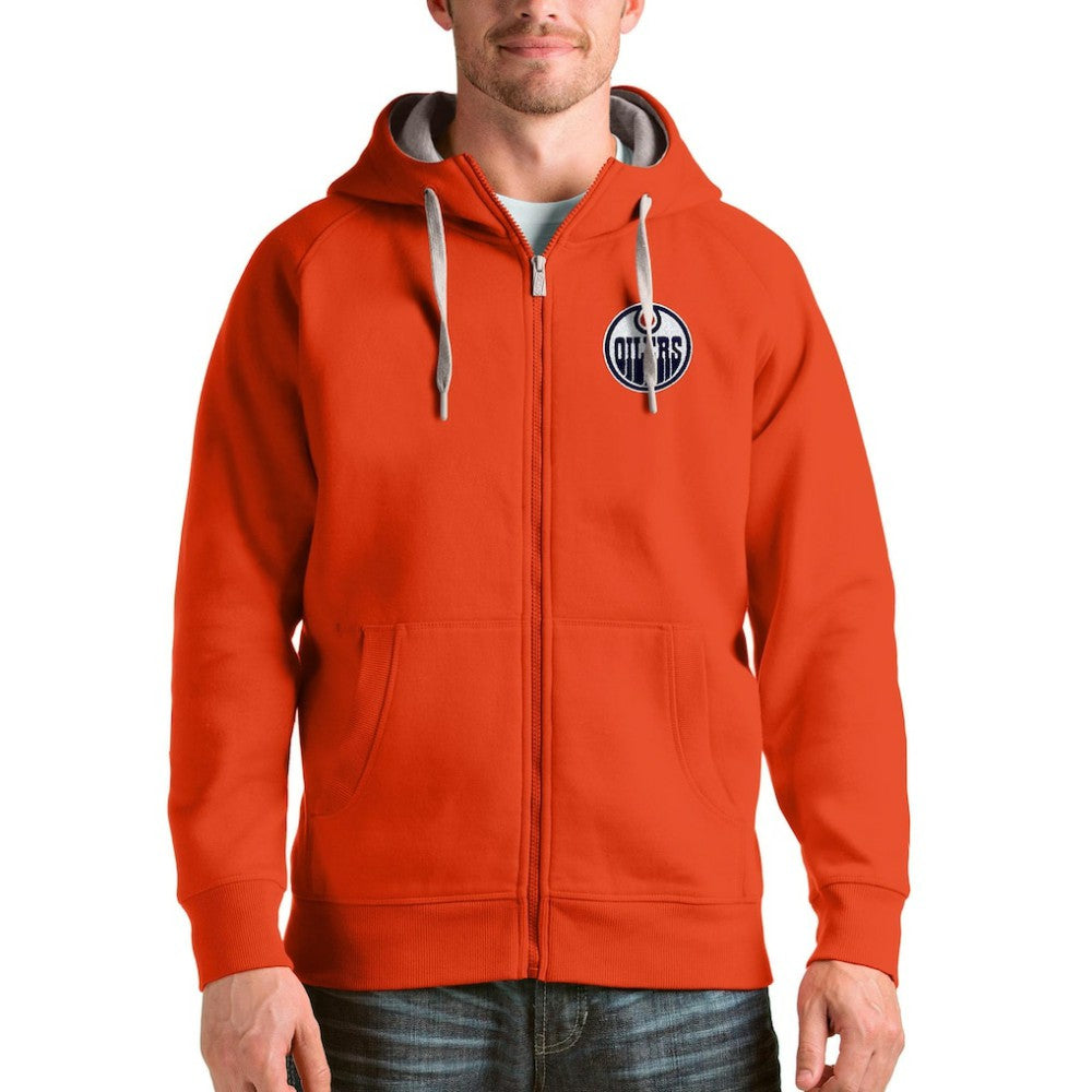 Edmonton Oilers Antigua Logo Victory Full-Zip Hoodie Orange
