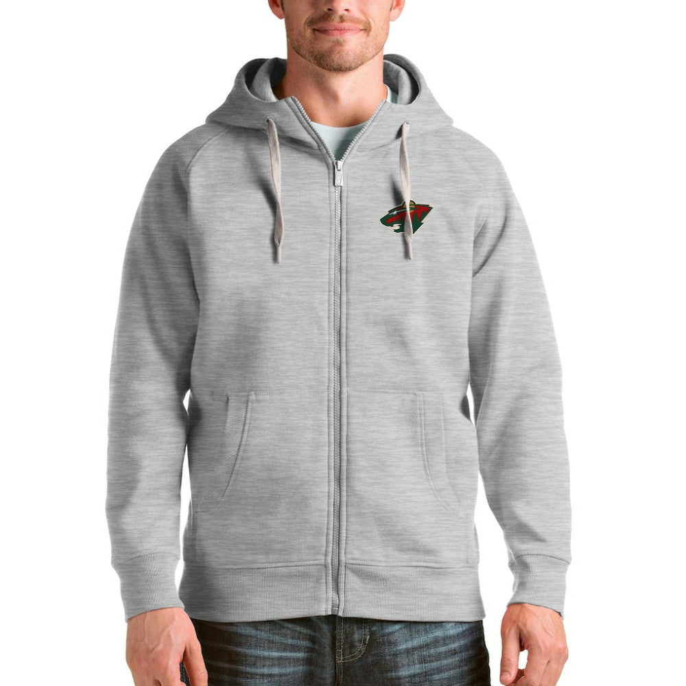 Minnesota Wild Antigua Logo Victory Full-Zip Hoodie Heathered Gray