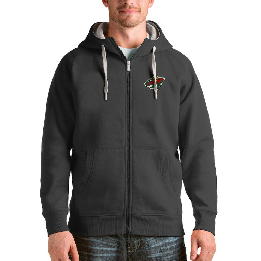 Minnesota Wild Antigua Logo Victory Full-Zip Hoodie Charcoal