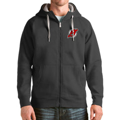 New Jersey Devils Antigua Logo Victory Full-Zip Hoodie Charcoal