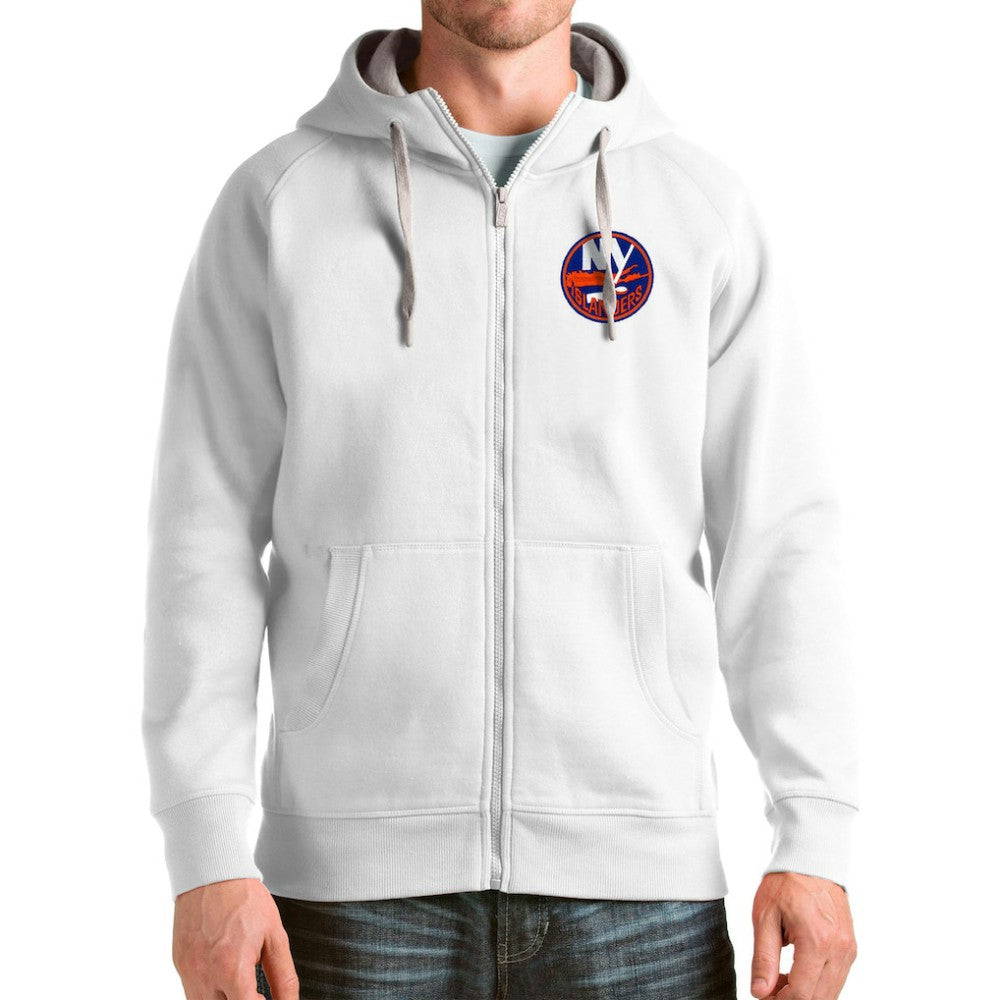 New York Islanders Antigua Logo Victory Full-Zip Hoodie White