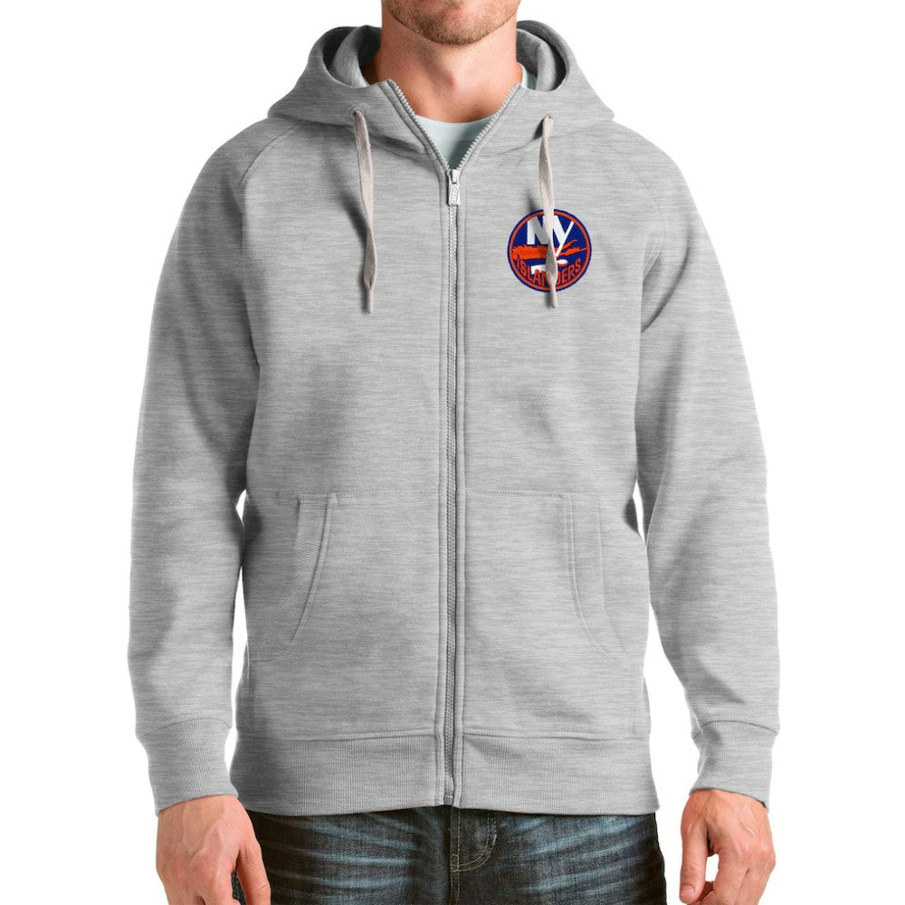 New York Islanders Antigua Logo Victory Full-Zip Hoodie Heathered Gray