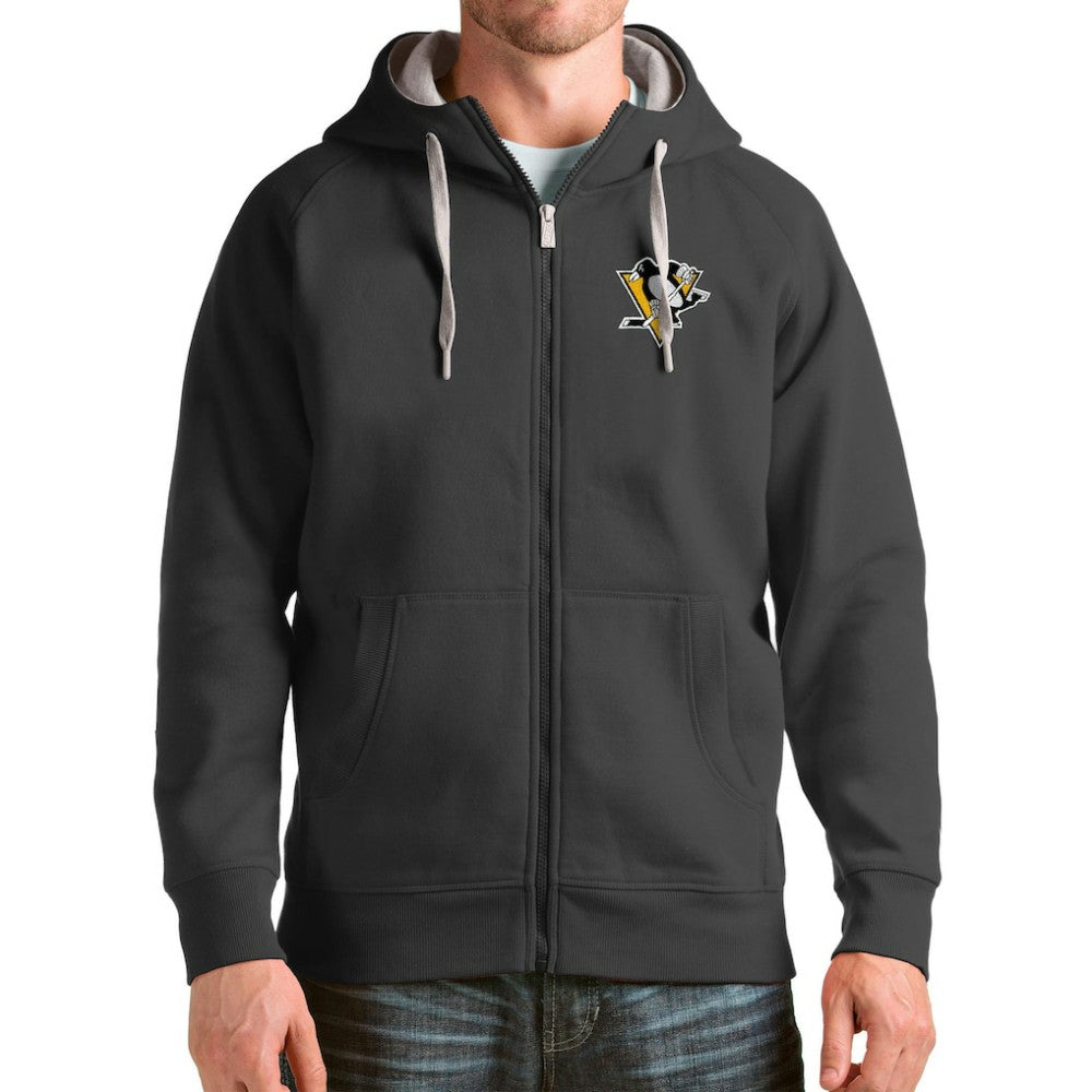 Pittsburgh Penguins Antigua Logo Victory Full-Zip Hoodie Charcoal