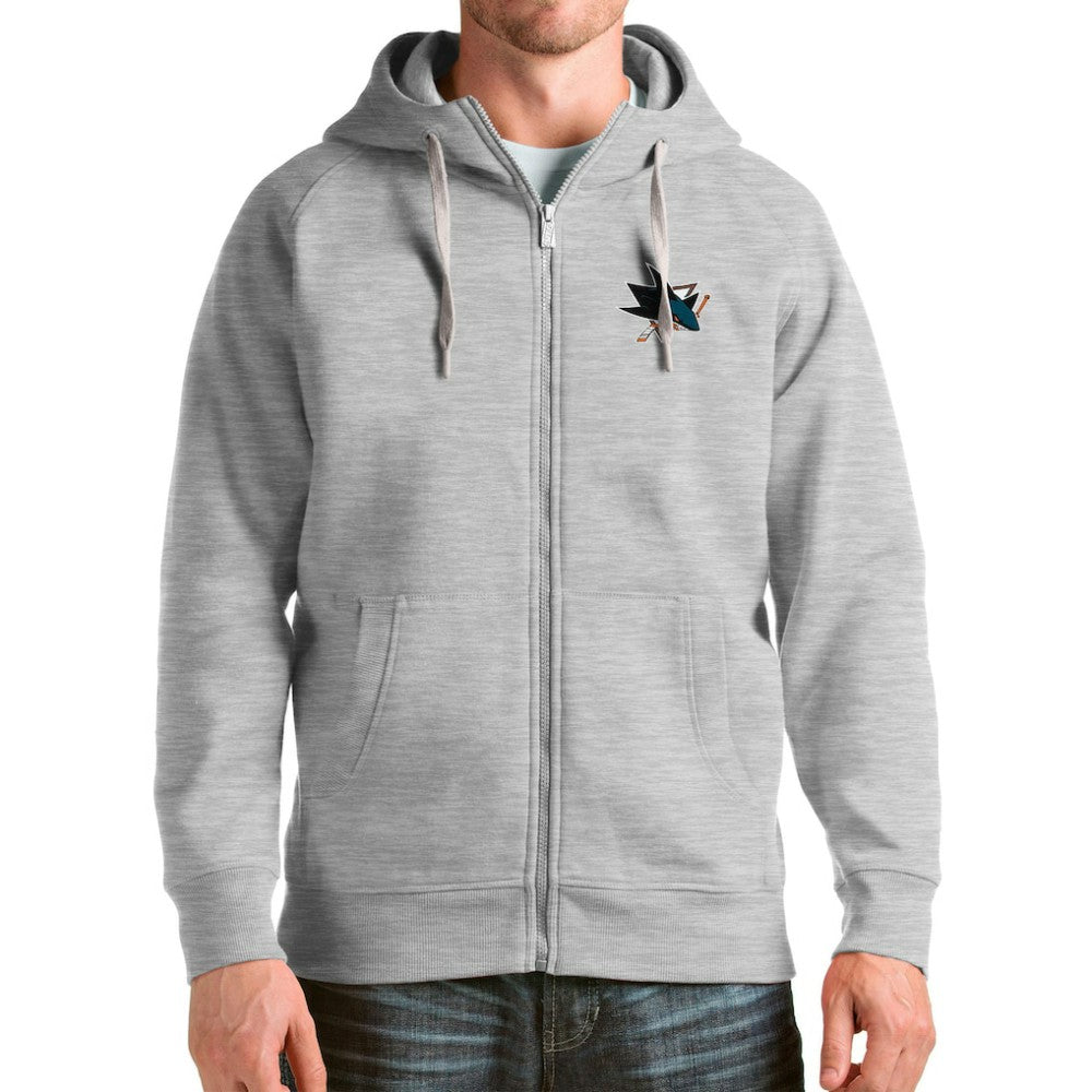 San Jose Sharks Antigua Logo Victory Full-Zip Hoodie Heathered Gray