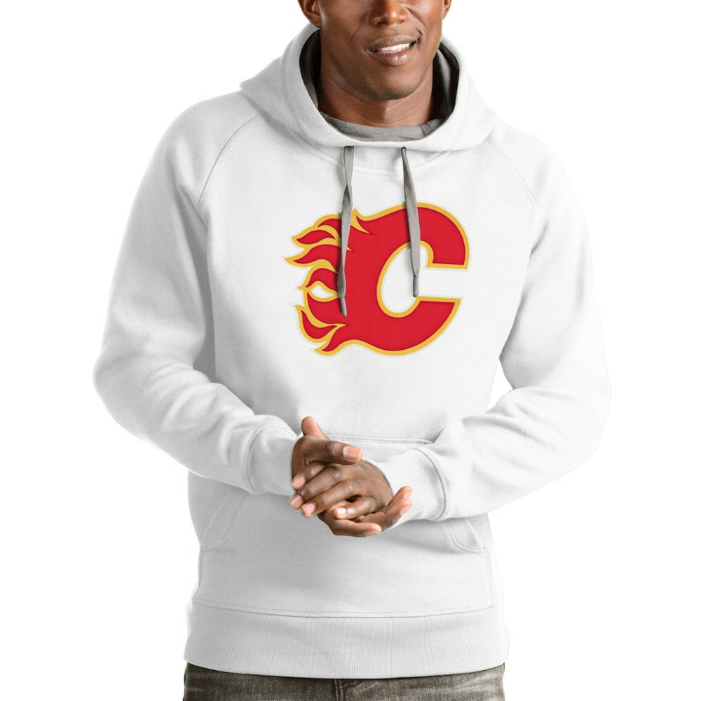 Calgary Flames Antigua Logo Victory Pullover Hoodie White