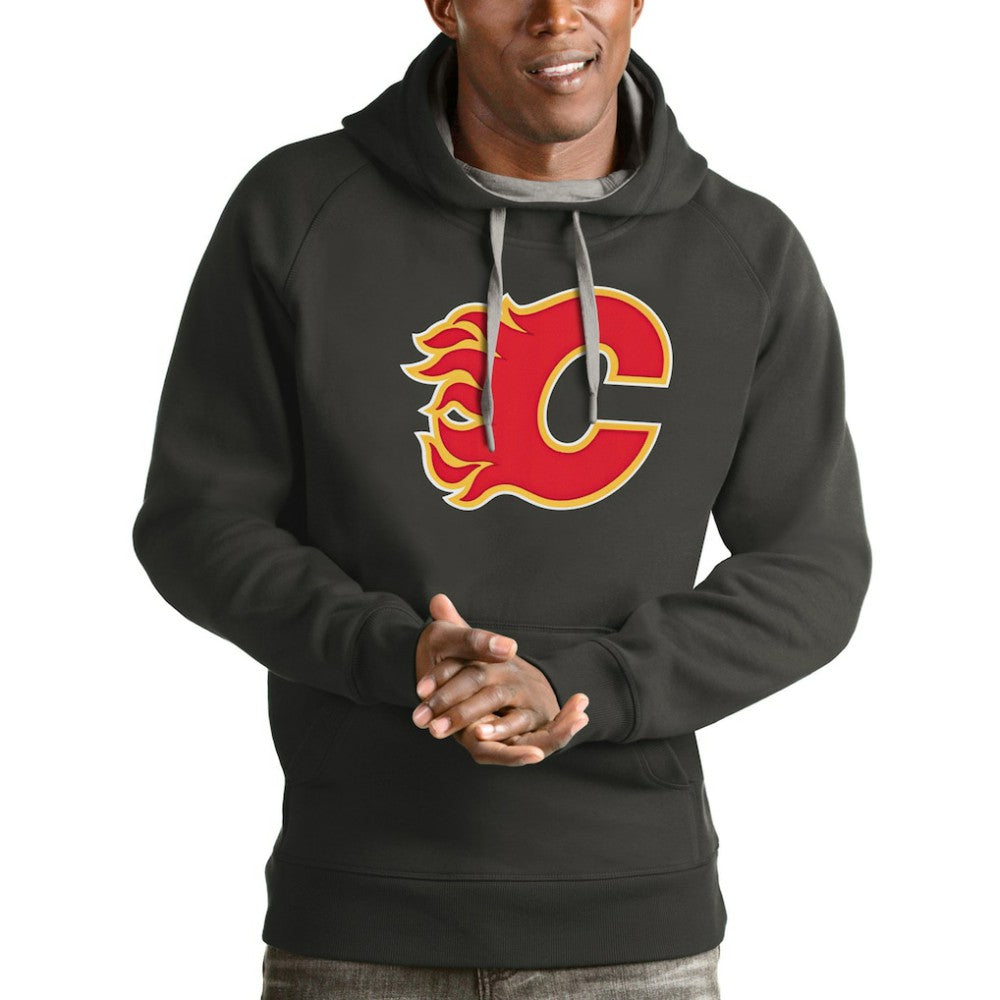 Calgary Flames Antigua Logo Victory Pullover Hoodie Charcoal