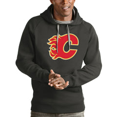 Calgary Flames Antigua Logo Victory Pullover Hoodie Charcoal