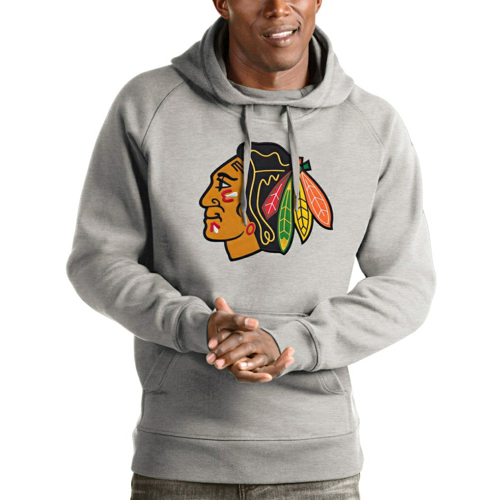 Chicago Blackhawks Antigua Logo Victory Pullover Hoodie Heathered Gray
