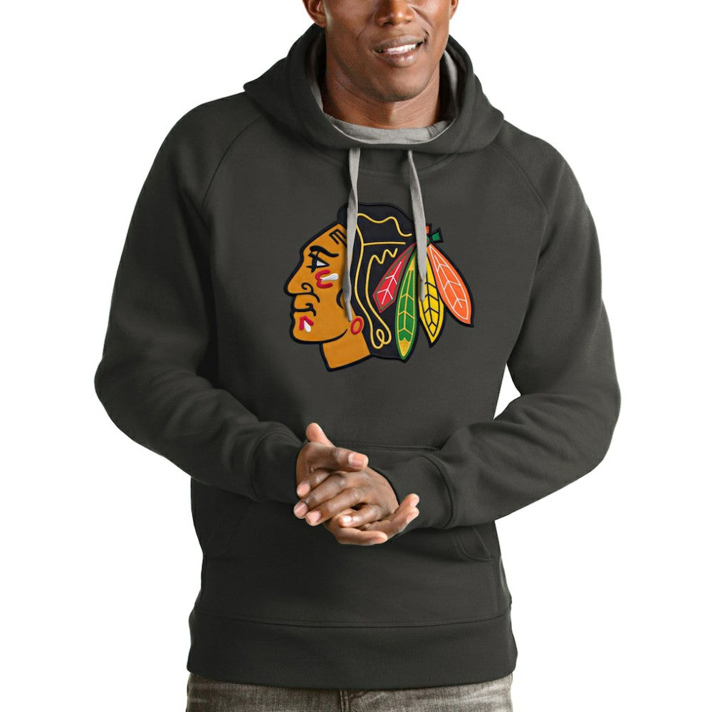 Chicago Blackhawks Antigua Logo Victory Pullover Hoodie Charcoal