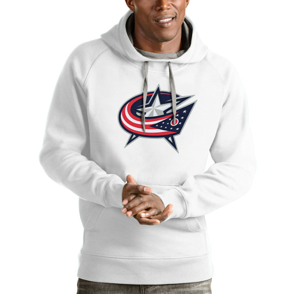 Columbus Blue Jackets Antigua Logo Victory Pullover Hoodie White